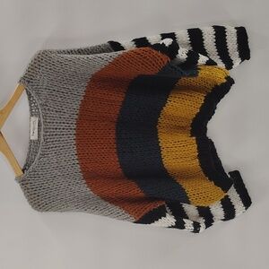 Impressions Chunky Knit Sweater Crew Neck Oversized Small Striped